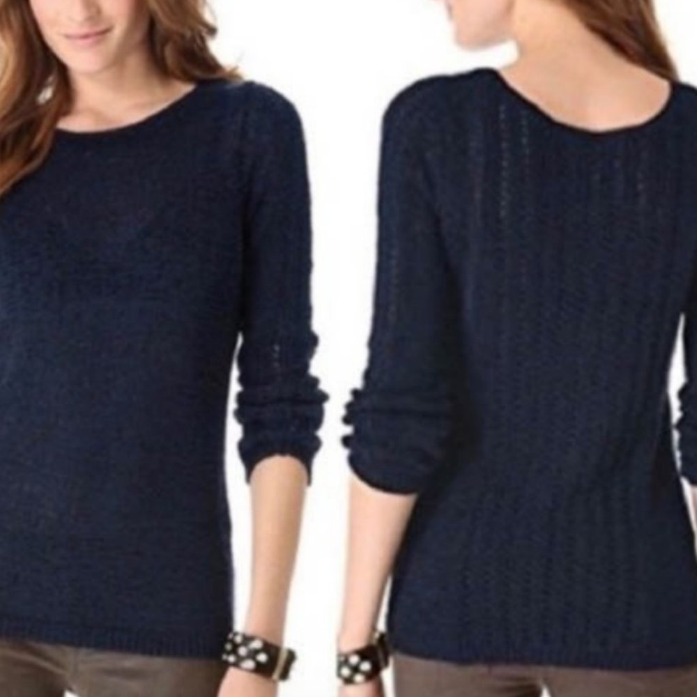 Rachel Zoe Navy Stretch Open Knit Sweater